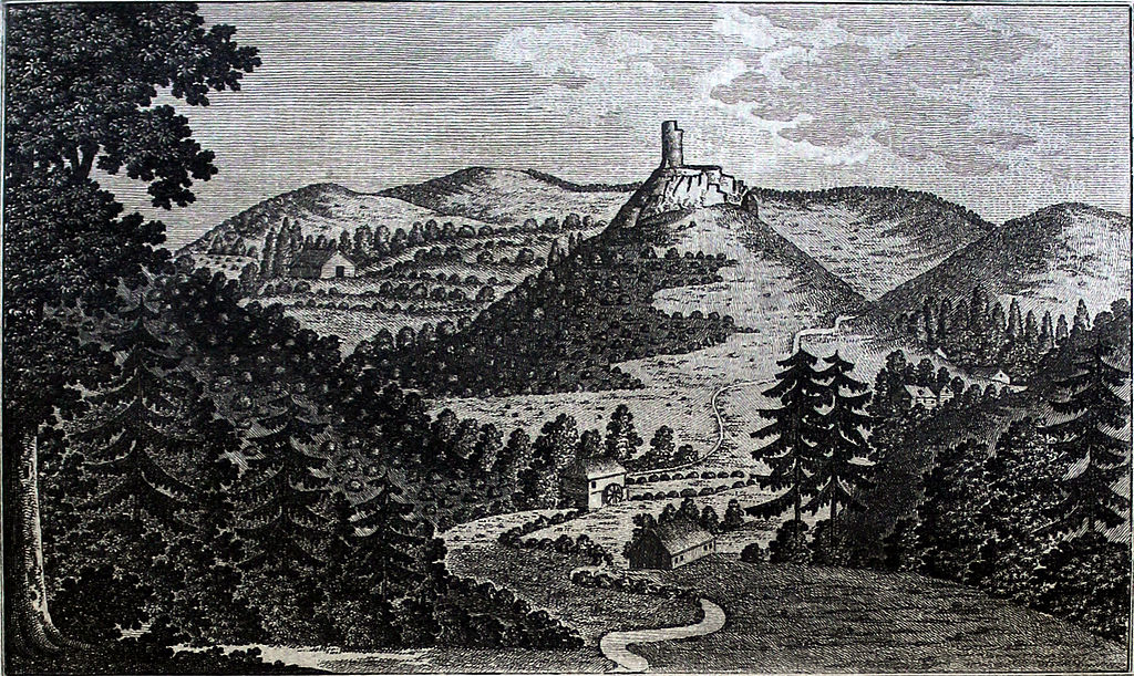 Stich der Burgruine Niesten aus dem Jahr 1855.