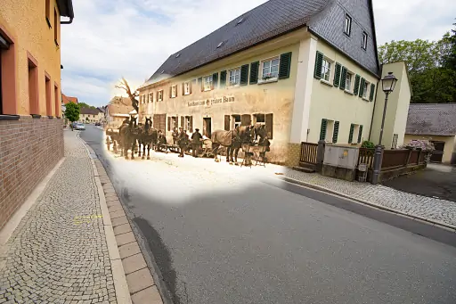 Gasthaus Zum Gruenen Baum Mit Pferde Schlitten Montage