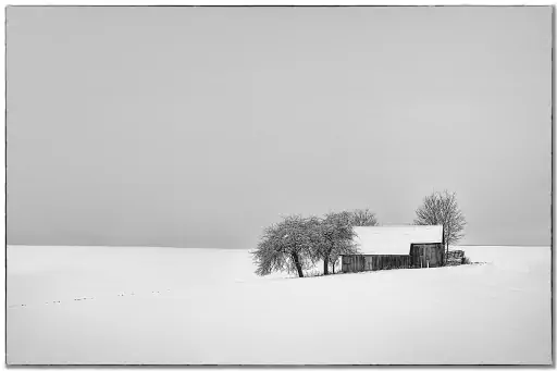 Scheune Im Schnee Schwarz Weiss